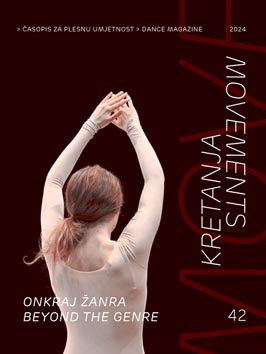 Naslovnica Kretanja, časopis za plesnu umjetnost / Movements, Dance Magazine gl. ur. Maja Đurinović, ur. broja Mario Županović, br. 42, Hrvatski centar ITI, Zagreb, 2024.