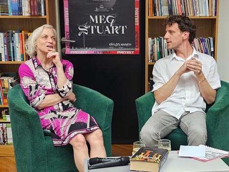 Meg Stuart i Matija Ferlin na razgovoru People in the Room u Knjižari & klubu Giardini, Pula, foto: Facebook INK